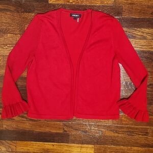 DKNY Vibrant Red Cropped Ruffled Sleeve Perfect Little Cardigan